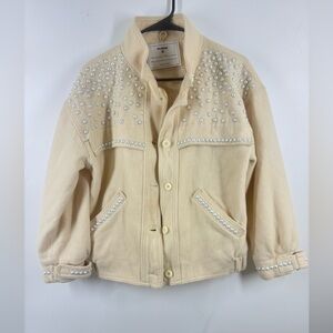 NWOT Dylanlex SAMPLE Pearl Moto Style Wool Cream Cropped Coat Small Medium